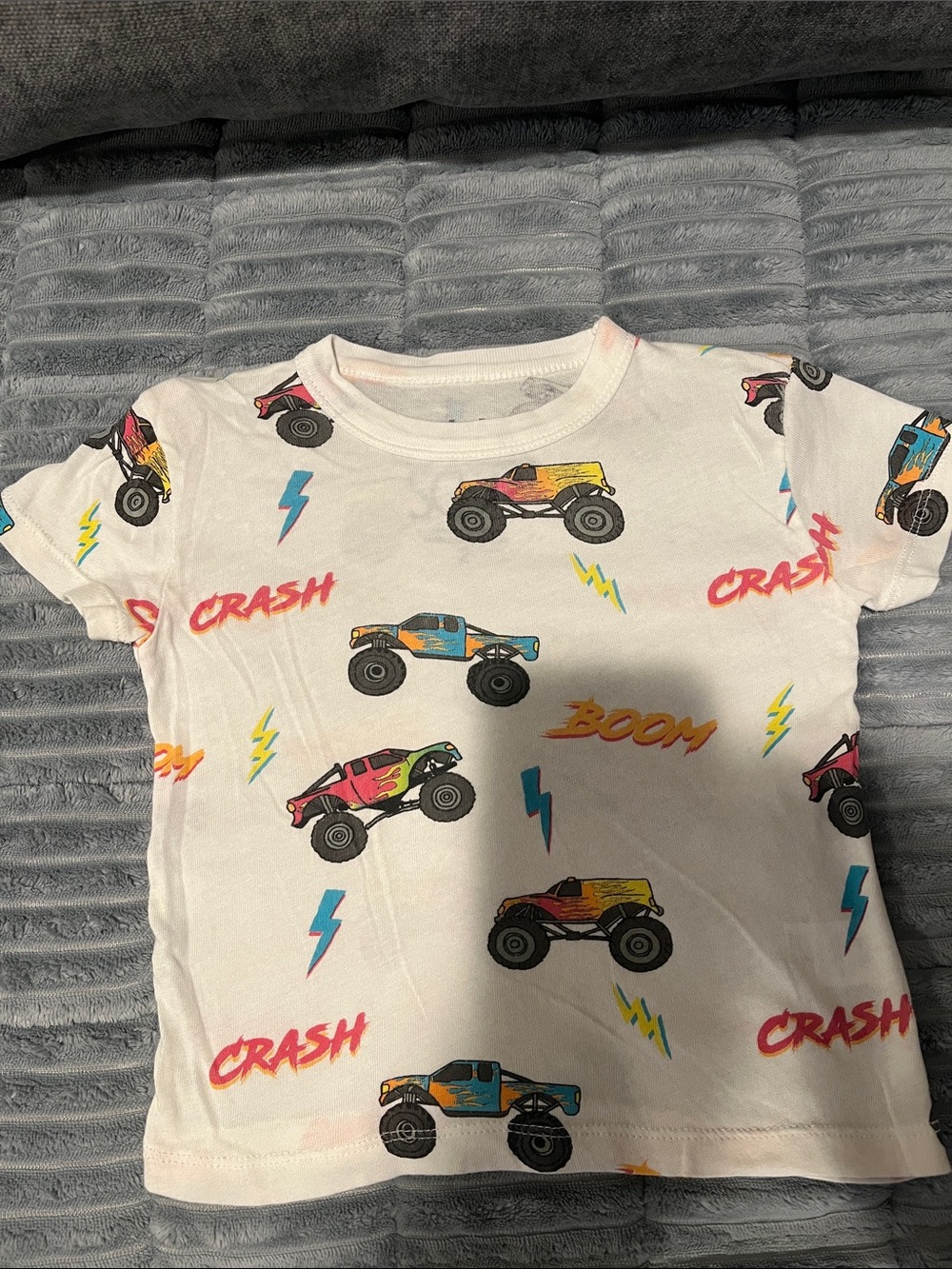 Never worn Chaser White Kids Tee with Multicolor Monster Truck Print